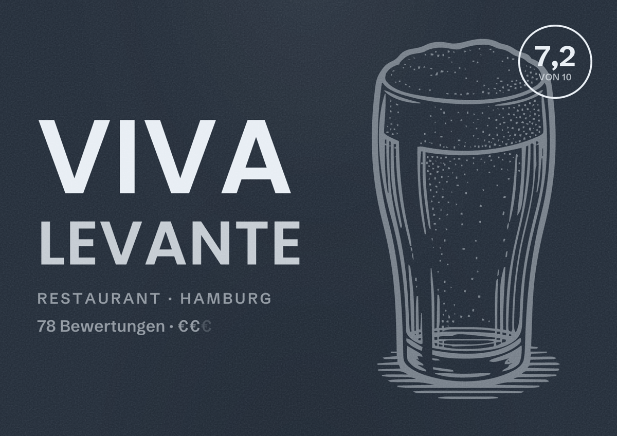 Illustriertes Poster von Viva Levante, Restaurant in Hamburg: Bewertung 7,2 von 10 aus 78 Bewertungen, Preisniveau €€