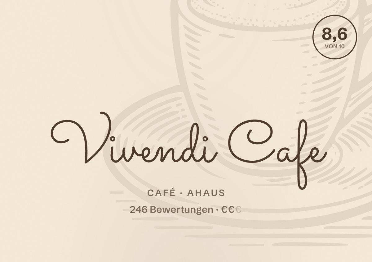 Illustriertes Poster von Vivendi Cafe, Café in Ahaus: Bewertung 8,6 von 10 aus 246 Bewertungen, Preisniveau €€