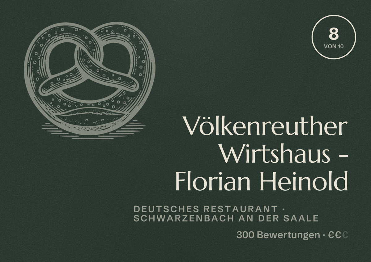 Illustriertes Poster von Völkenreuther Wirtshaus - Florian Heinold, Deutsches Restaurant in Schwarzenbach an der Saale: Bewertung 8 von 10 aus 300 Bewertungen, Preisniveau €€