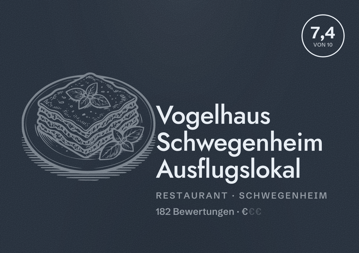 Illustriertes Poster von Vogelhaus Schwegenheim Ausflugslokal, Restaurant in Schwegenheim: Bewertung 7,4 von 10 aus 182 Bewertungen, Preisniveau €