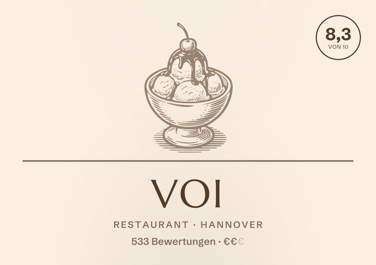 Illustriertes Poster von VOI, Restaurant in Hannover: Gästebewertung 8,3 von 10 aus 533 Bewertungen
