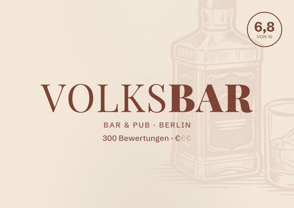 Illustriertes Poster von Volksbar, Bar & Pub in Berlin: Bewertung 6,8 von 10 aus 300 Bewertungen, Preisniveau €