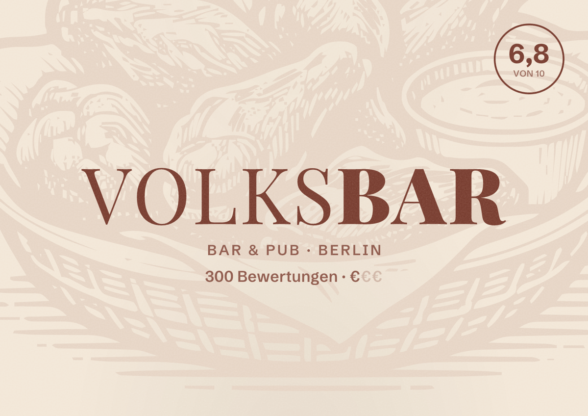 Illustriertes Poster von Volksbar, Bar & Pub in Berlin: Bewertung 6,8 von 10 aus 300 Bewertungen, Preisniveau €