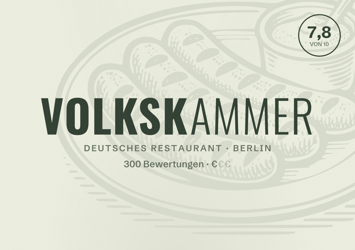 Illustriertes Poster von Volkskammer, Deutsches Restaurant in Berlin: Bewertung 7,8 von 10 aus 300 Bewertungen, Preisniveau €