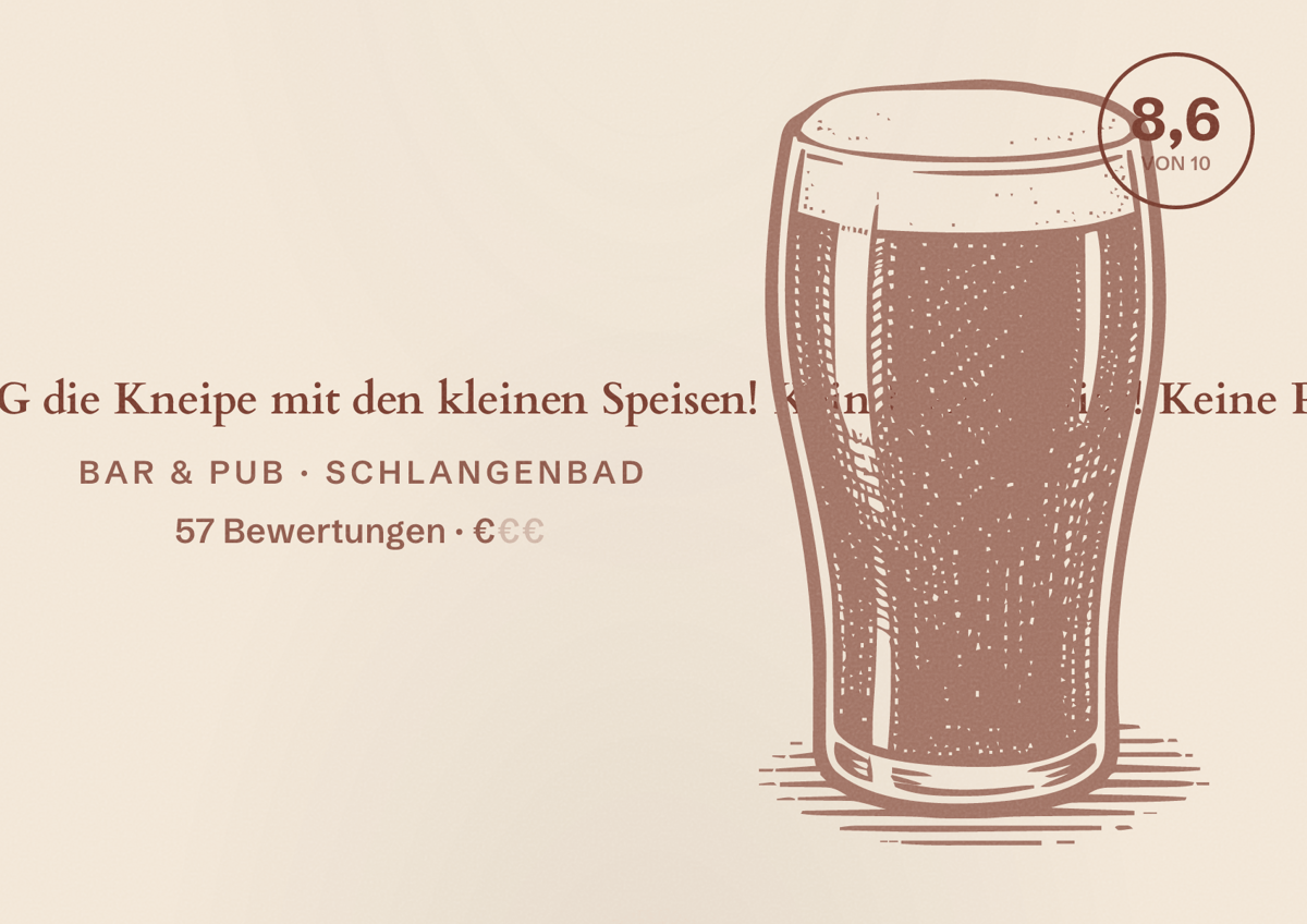 Illustriertes Poster von VolksWirtschaft Lindenhof eG die Kneipe mit den kleinen Speisen! Kein Lieferservice! Keine Pizza!, Bar & Pub in Schlangenbad: Bewertung 8,6 von 10 aus 57 Bewertungen, Preisniveau €