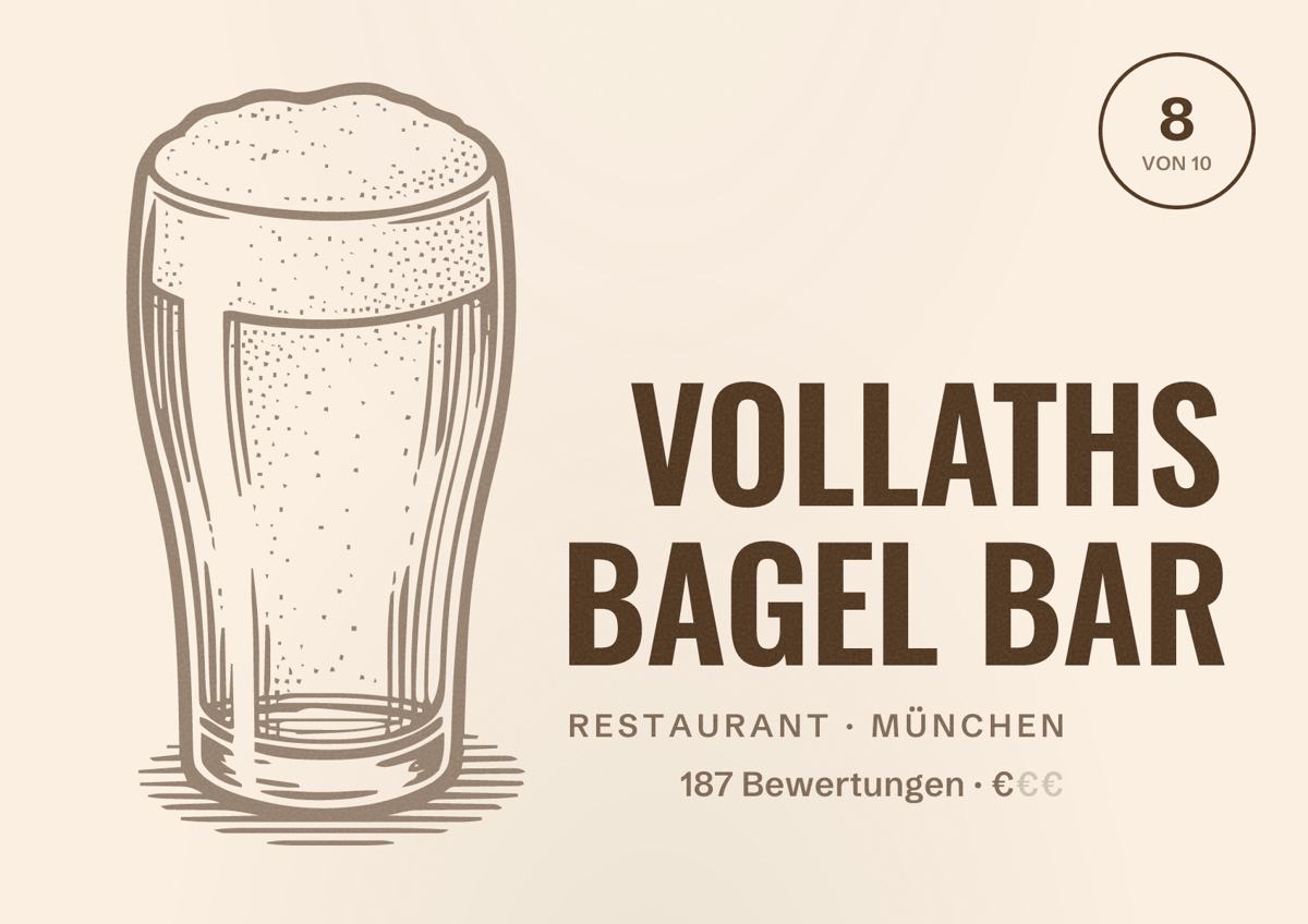 Illustriertes Poster von VOLLATHS BAGEL BAR, Restaurant in München: Bewertung 8 von 10 aus 187 Bewertungen, Preisniveau €
