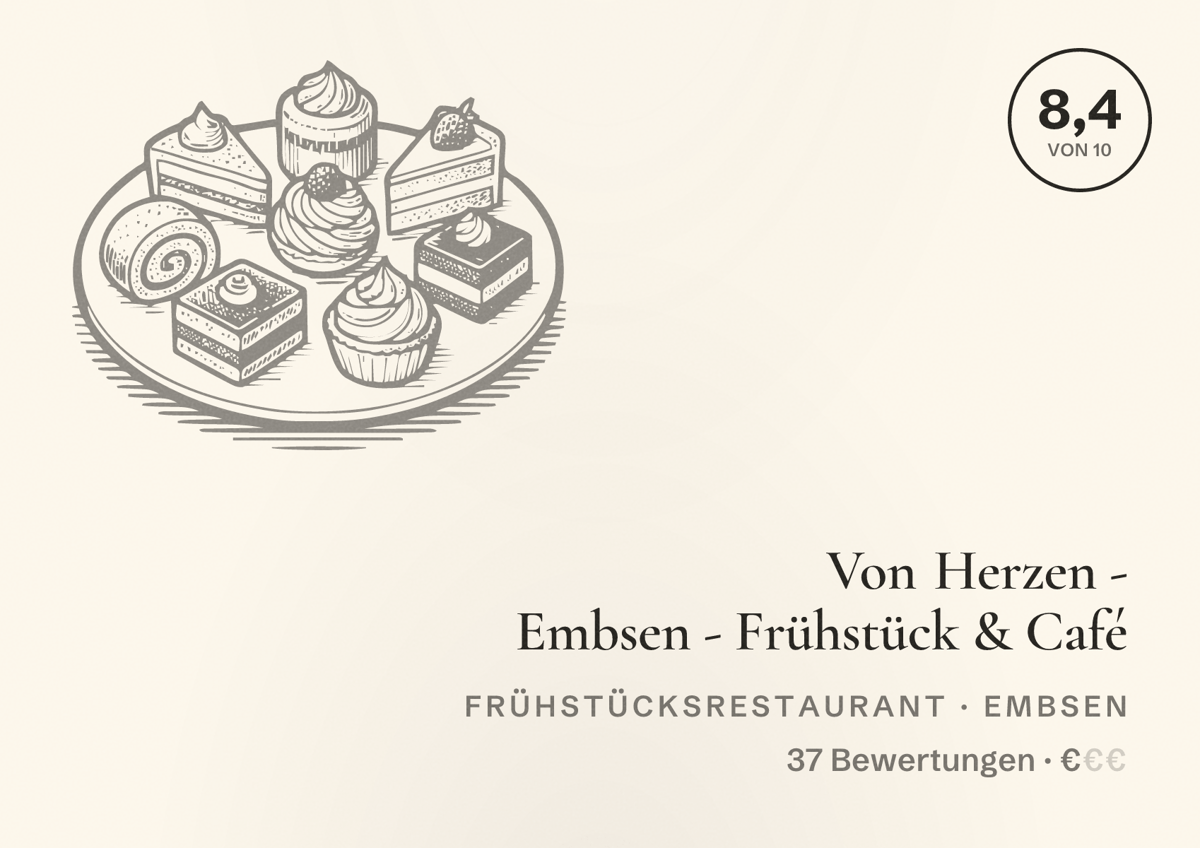 Illustriertes Poster von Von Herzen - Embsen - Frühstück & Café, Frühstücksrestaurant in Embsen: Bewertung 8,4 von 10 aus 37 Bewertungen, Preisniveau €