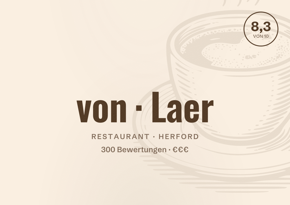 Illustriertes Poster von von Laer, Restaurant in Herford: Bewertung 8,3 von 10 aus 300 Bewertungen, Preisniveau €€€