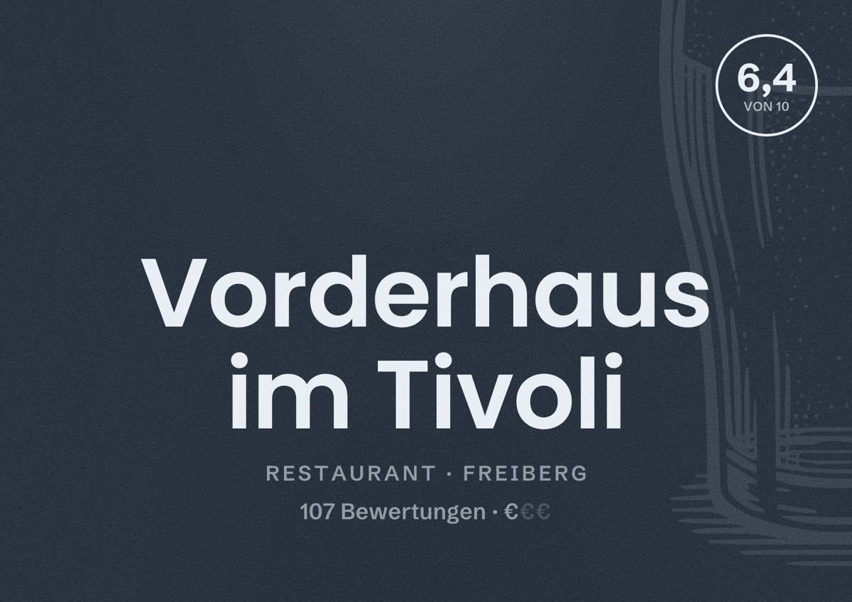 Illustriertes Poster von Vorderhaus im Tivoli, Restaurant in Freiberg: Bewertung 6,4 von 10 aus 107 Bewertungen, Preisniveau €