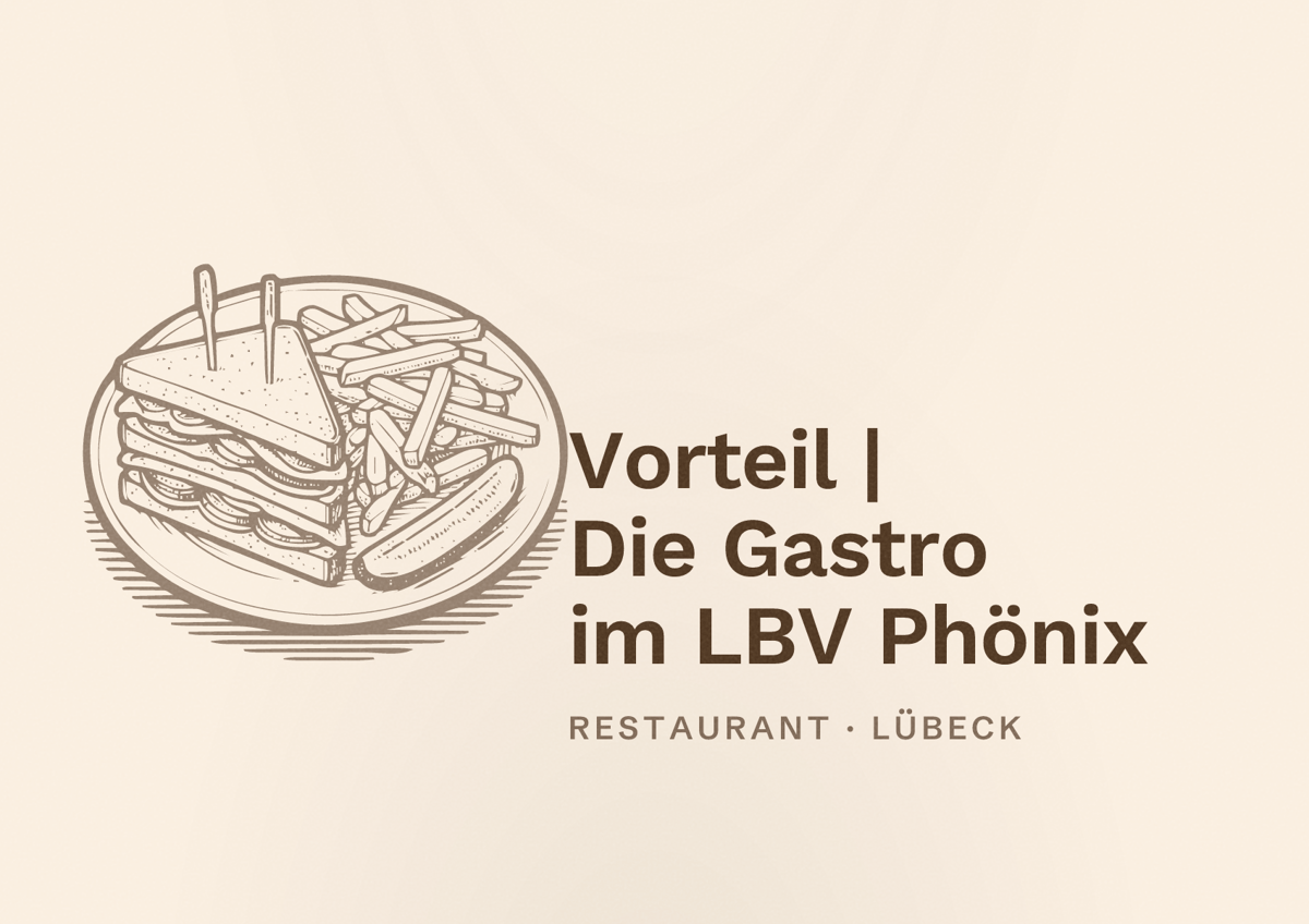 Illustriertes Poster von Vorteil | Die Gastro im LBV Phönix, Restaurant in Lübeck