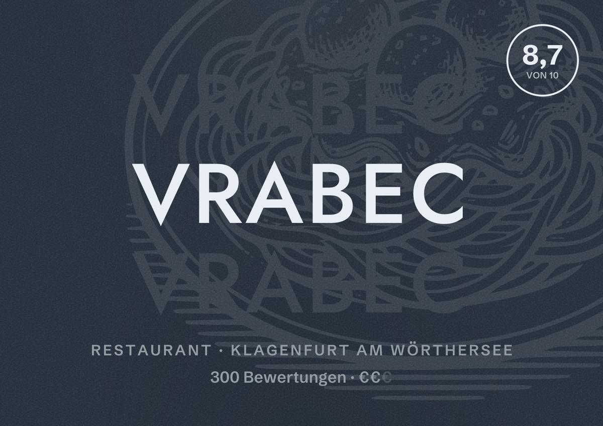 Illustriertes Poster von Vrabec, Restaurant in Klagenfurt am Wörthersee: Bewertung 8,7 von 10 aus 300 Bewertungen, Preisniveau €€