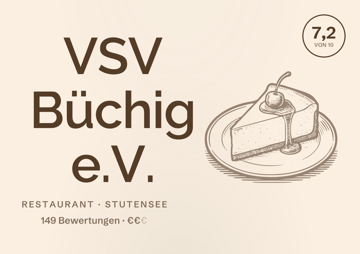 Illustriertes Poster von VSV Büchig e.V., Restaurant in Stutensee: Bewertung 7,2 von 10 aus 149 Bewertungen, Preisniveau €€