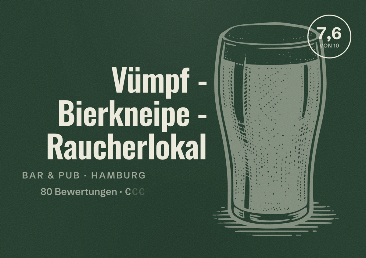 Illustriertes Poster von Vümpf - Bierkneipe - Raucherlokal, Bar & Pub in Hamburg: Bewertung 7,6 von 10 aus 80 Bewertungen, Preisniveau €