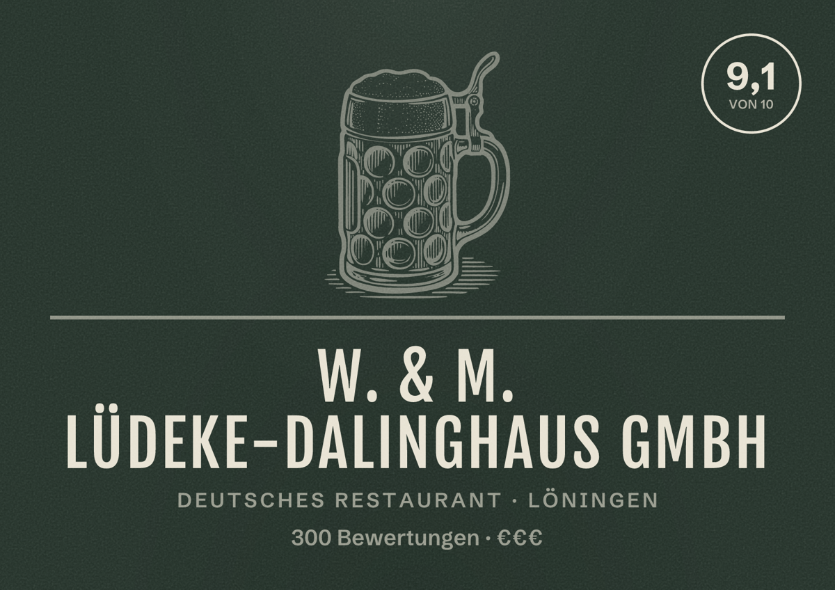 Illustriertes Poster von W. & M. Lüdeke-Dalinghaus GmbH, Deutsches Restaurant in Löningen: Bewertung 9,1 von 10 aus 300 Bewertungen, Preisniveau €€€