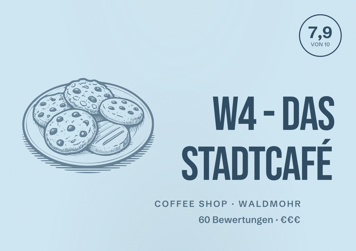 Illustriertes Poster von W4 - Das Stadtcafé, Coffee Shop in Waldmohr: Bewertung 7,9 von 10 aus 60 Bewertungen, Preisniveau €€€