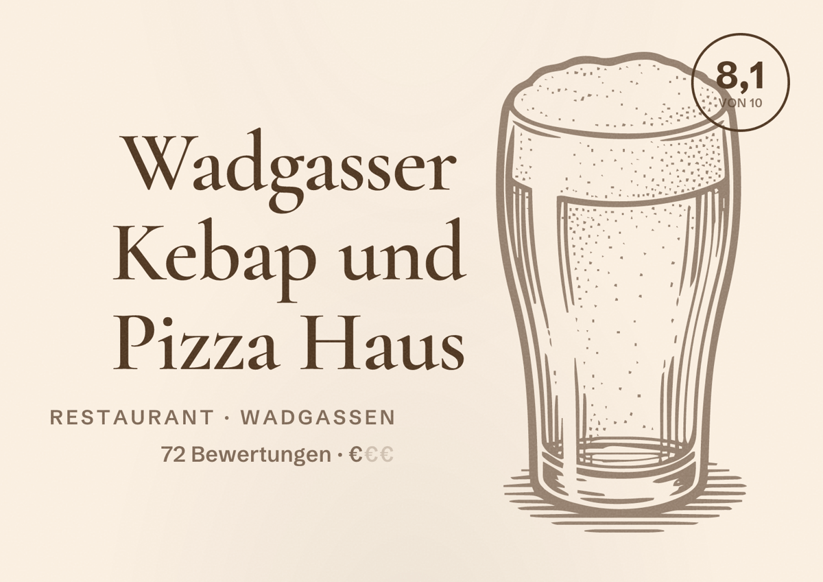 Illustriertes Poster von Wadgasser Kebap und Pizza Haus, Restaurant in Wadgassen: Bewertung 8,1 von 10 aus 72 Bewertungen, Preisniveau €