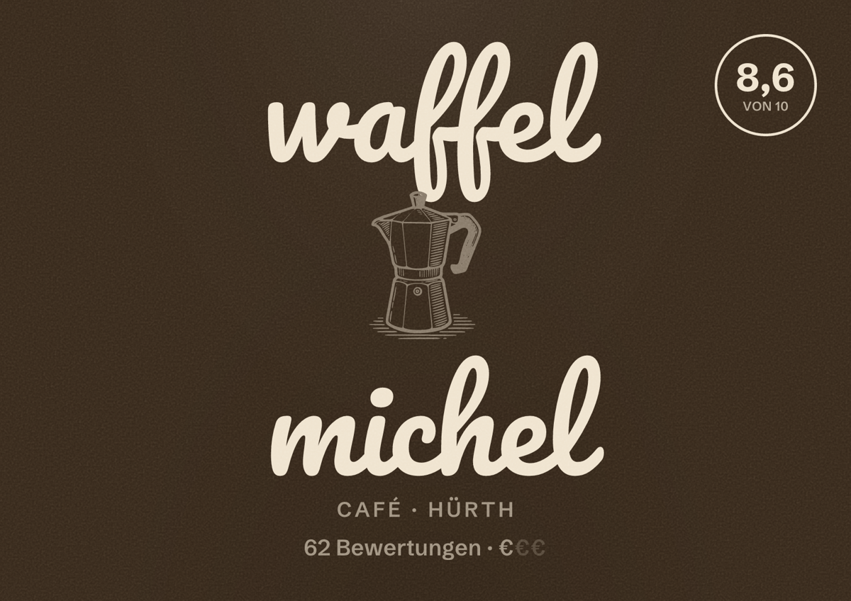 Illustriertes Poster von waffel michel, Café in Hürth: Bewertung 8,6 von 10 aus 62 Bewertungen, Preisniveau €