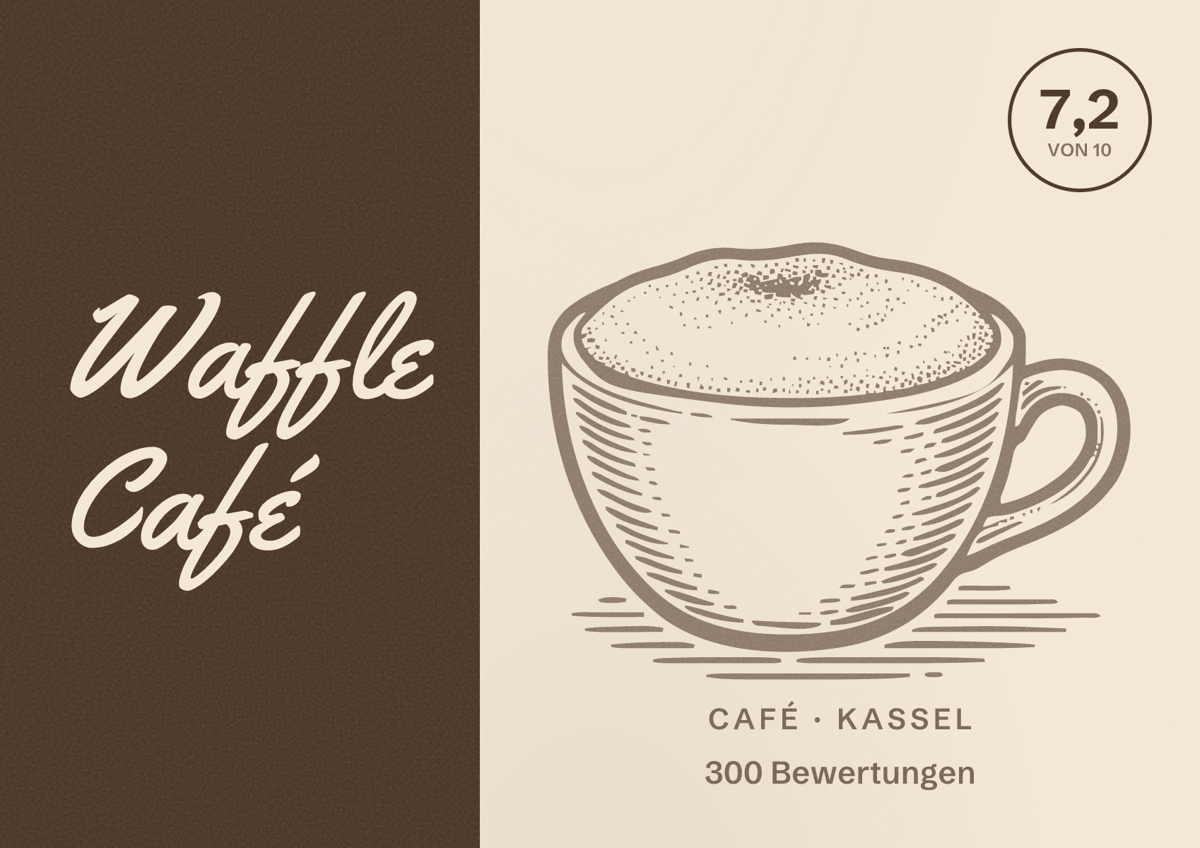 Illustriertes Poster von Waffle Café, Café in Kassel: Bewertung 7,2 von 10 aus 300 Bewertungen