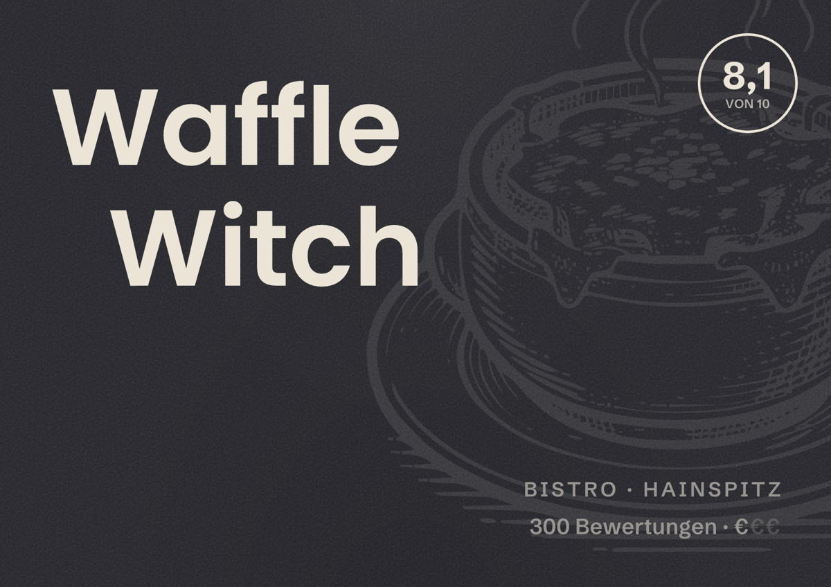 Illustriertes Poster von Waffle Witch, Bistro in Hainspitz: Bewertung 8,1 von 10 aus 300 Bewertungen, Preisniveau €