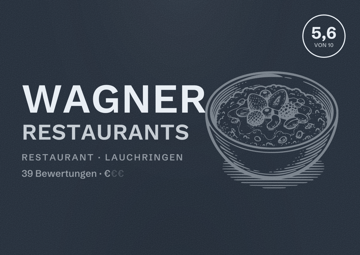 Illustriertes Poster von Wagner Restaurants, Restaurant in Lauchringen: Bewertung 5,6 von 10 aus 39 Bewertungen, Preisniveau €