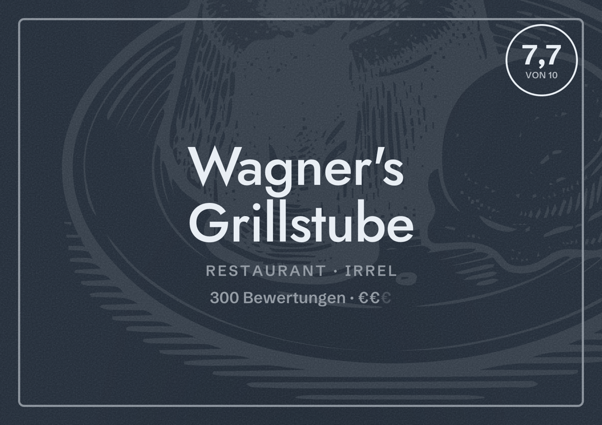 Illustriertes Poster von Wagner's Grillstube, Restaurant in Irrel: Bewertung 7,7 von 10 aus 300 Bewertungen, Preisniveau €€