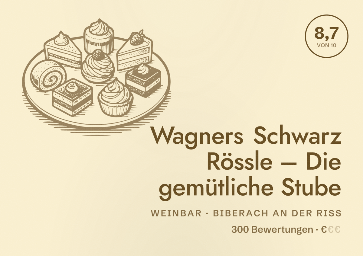 Illustriertes Poster von Wagners Schwarz Rössle – Die gemütliche Stube, Weinbar in Biberach an der Riß: Bewertung 8,7 von 10 aus 300 Bewertungen, Preisniveau €
