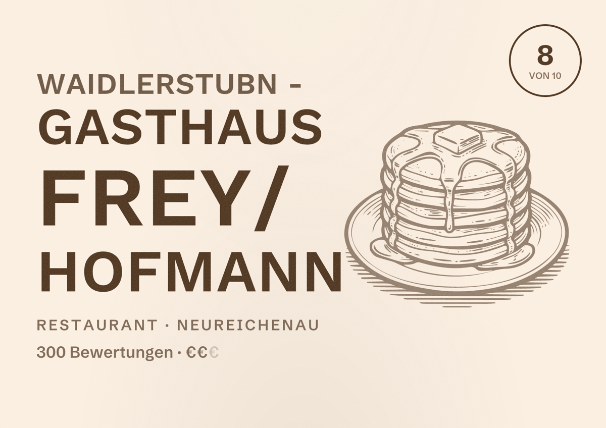 Illustriertes Poster von Waidlerstubn - Gasthaus Frey/ Hofmann, Restaurant in Neureichenau: Bewertung 8 von 10 aus 300 Bewertungen, Preisniveau €€