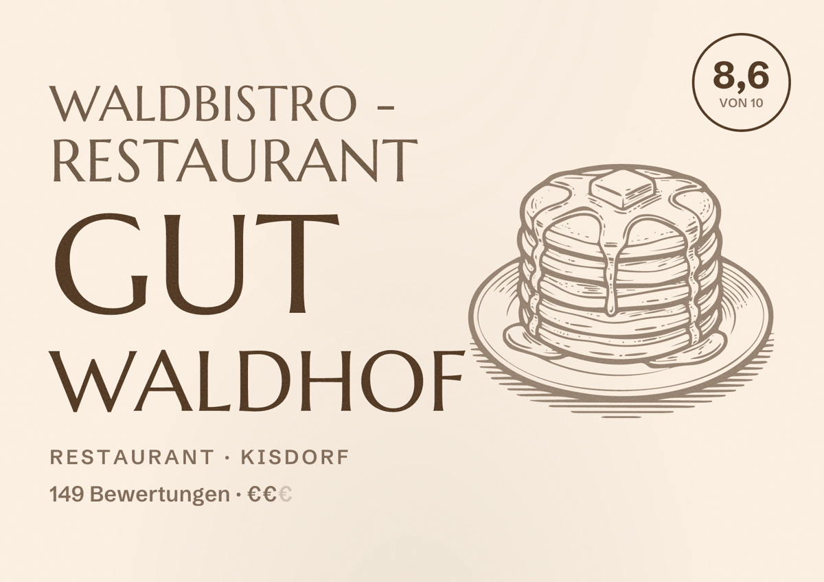 Illustriertes Poster von WALDbistro - Restaurant Gut Waldhof, Restaurant in Kisdorf: Bewertung 8,6 von 10 aus 149 Bewertungen, Preisniveau €€