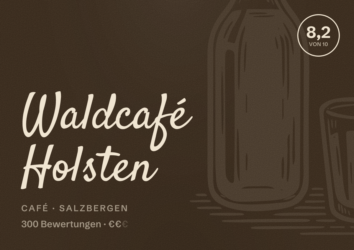 Illustriertes Poster von Waldcafé Holsten, Café in Salzbergen: Bewertung 8,2 von 10 aus 300 Bewertungen, Preisniveau €€