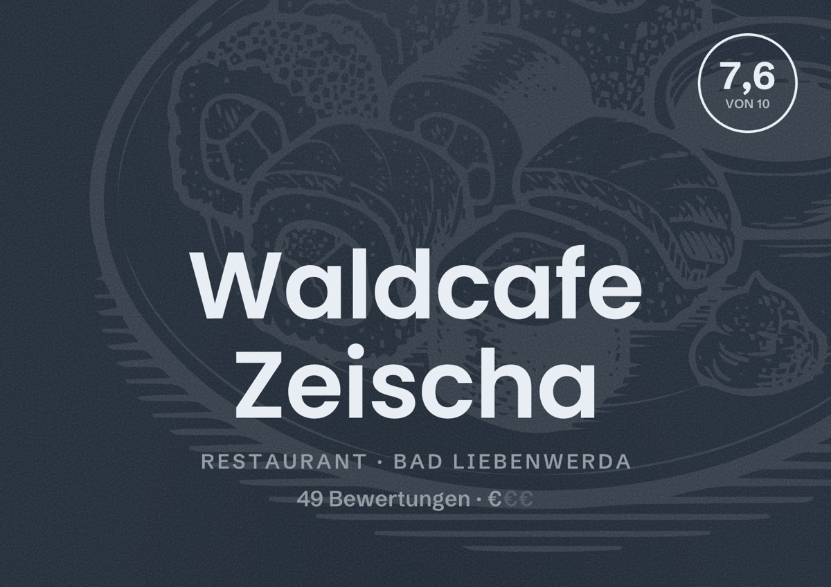 Illustriertes Poster von Waldcafe Zeischa, Restaurant in Bad Liebenwerda: Bewertung 7,6 von 10 aus 49 Bewertungen, Preisniveau €
