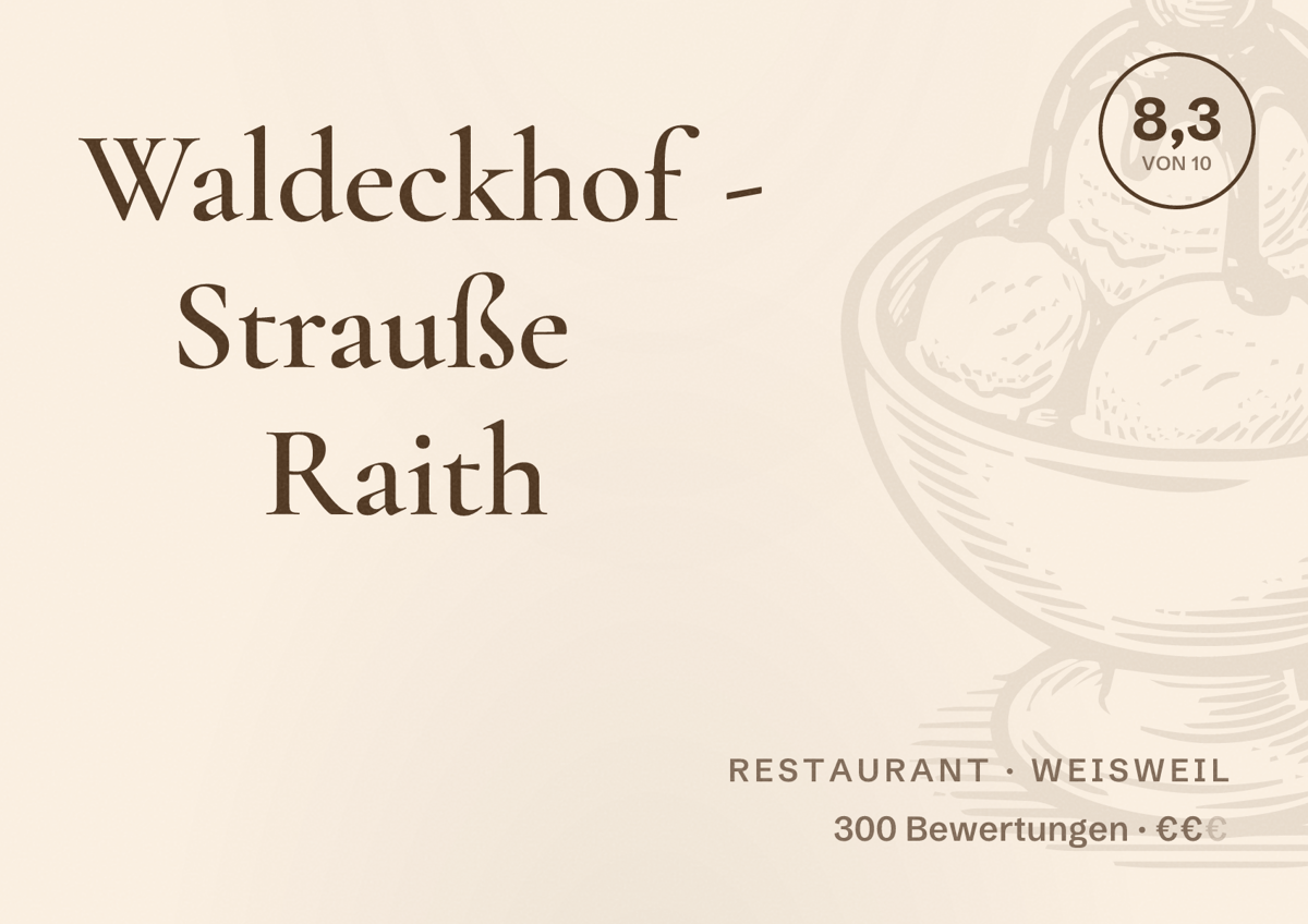 Illustriertes Poster von Waldeckhof - Strauße Raith, Restaurant in Weisweil: Bewertung 8,3 von 10 aus 300 Bewertungen, Preisniveau €€