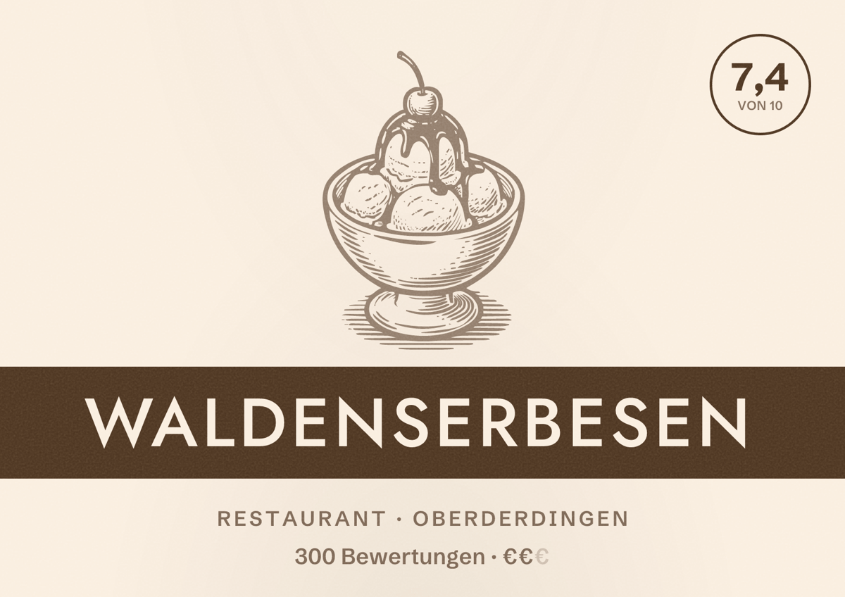 Illustriertes Poster von Waldenserbesen, Restaurant in Oberderdingen: Bewertung 7,4 von 10 aus 300 Bewertungen, Preisniveau €€
