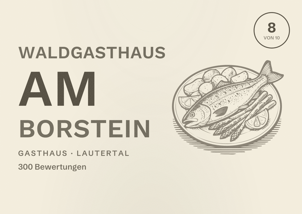 Illustriertes Poster von Waldgasthaus Am Borstein, Gasthaus in Lautertal: Bewertung 8 von 10 aus 300 Bewertungen