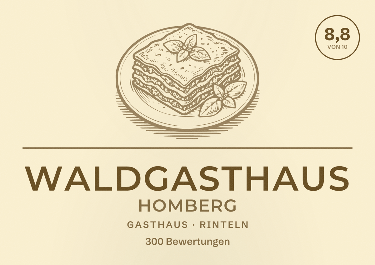 Illustriertes Poster von Waldgasthaus Homberg, Gasthaus in Rinteln: Bewertung 8,8 von 10 aus 300 Bewertungen