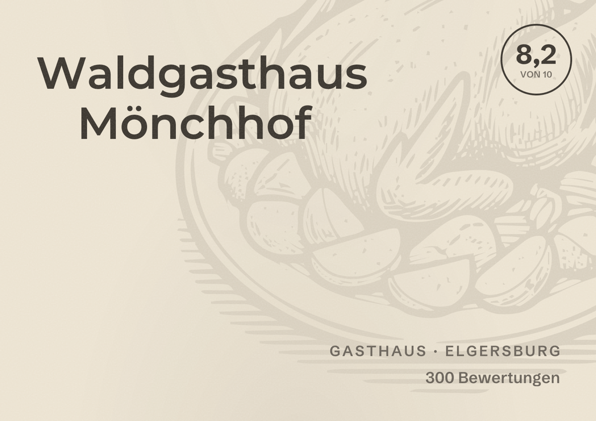 Illustriertes Poster von Waldgasthaus Mönchhof, Gasthaus in Elgersburg: Bewertung 8,2 von 10 aus 300 Bewertungen