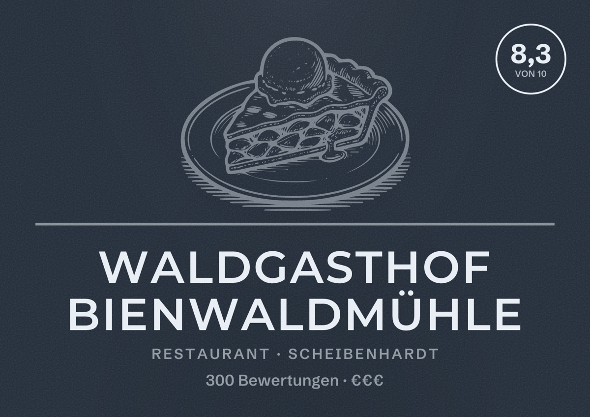 Illustriertes Poster von Waldgasthof Bienwaldmühle, Restaurant in Scheibenhardt: Bewertung 8,3 von 10 aus 300 Bewertungen, Preisniveau €€€