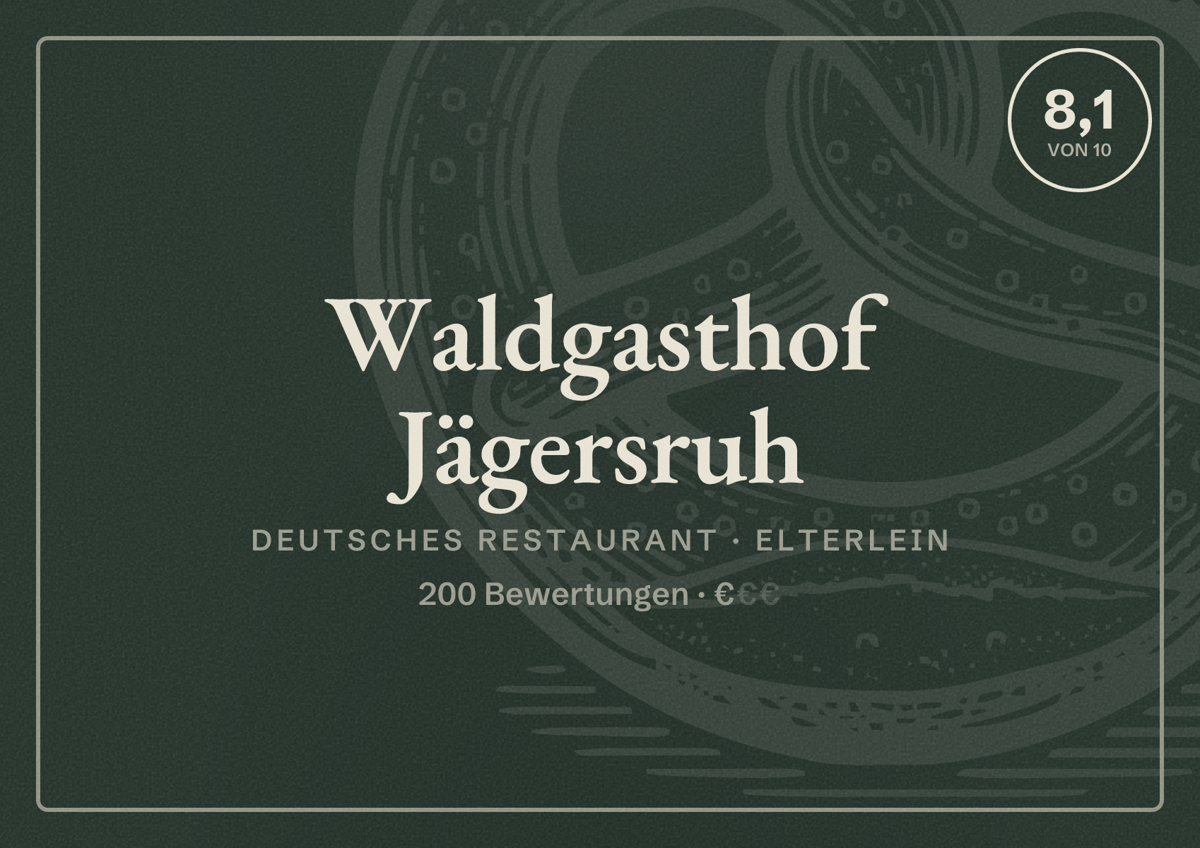 Illustriertes Poster von Waldgasthof Jägersruh, Deutsches Restaurant in Elterlein: Bewertung 8,1 von 10 aus 200 Bewertungen, Preisniveau €