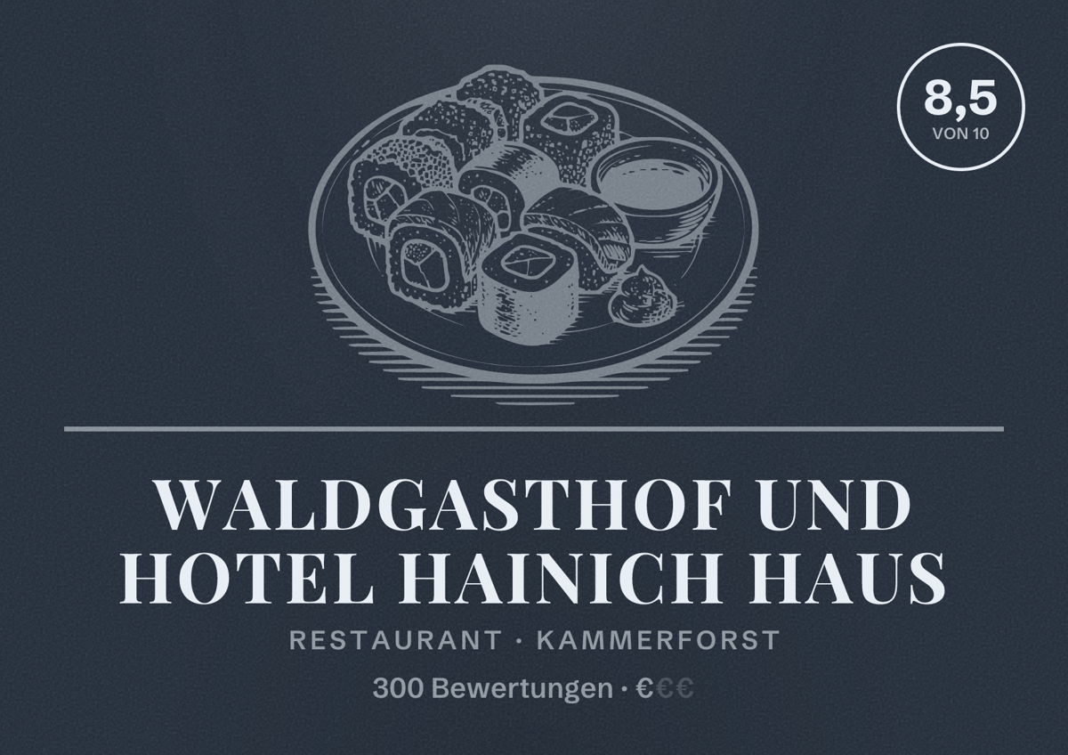 Illustriertes Poster von Waldgasthof und Hotel Hainich Haus, Restaurant in Kammerforst: Bewertung 8,5 von 10 aus 300 Bewertungen, Preisniveau €