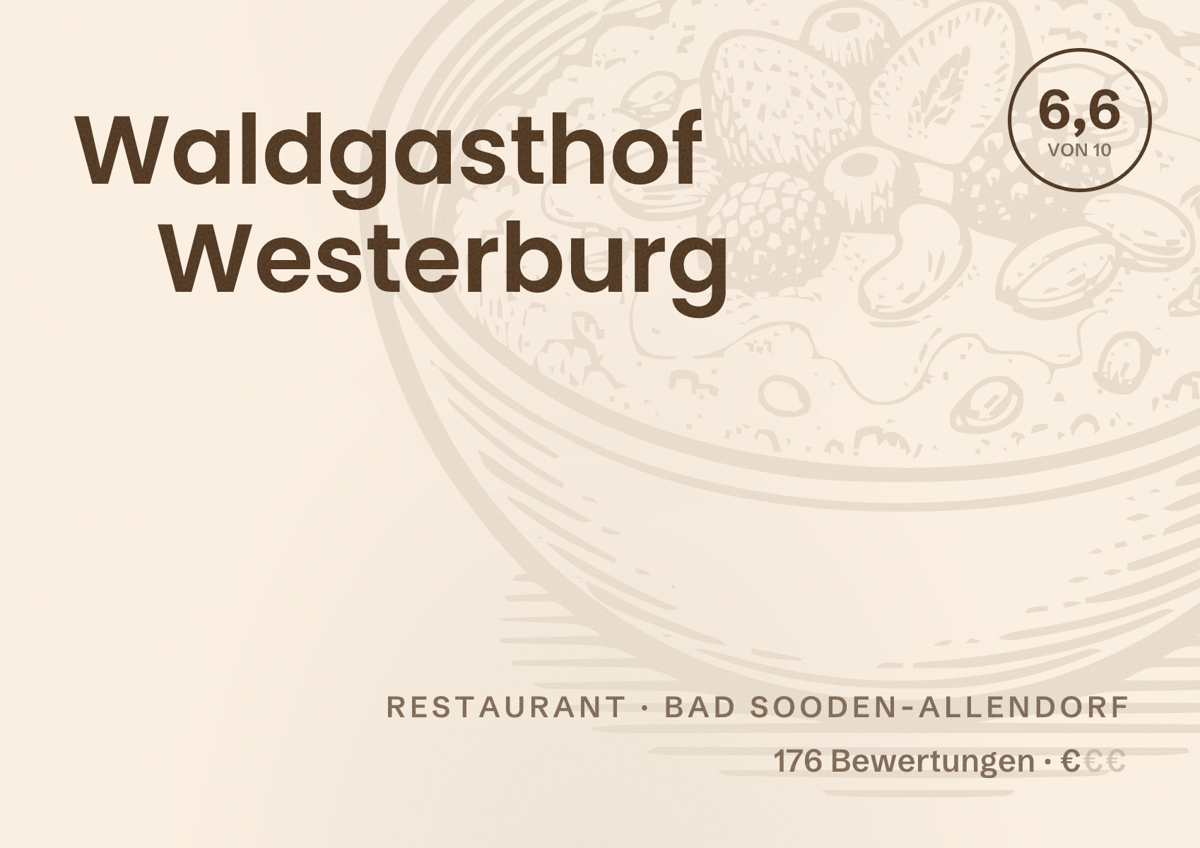 Illustriertes Poster von Waldgasthof Westerburg, Restaurant in Bad Sooden-Allendorf: Bewertung 6,6 von 10 aus 176 Bewertungen, Preisniveau €