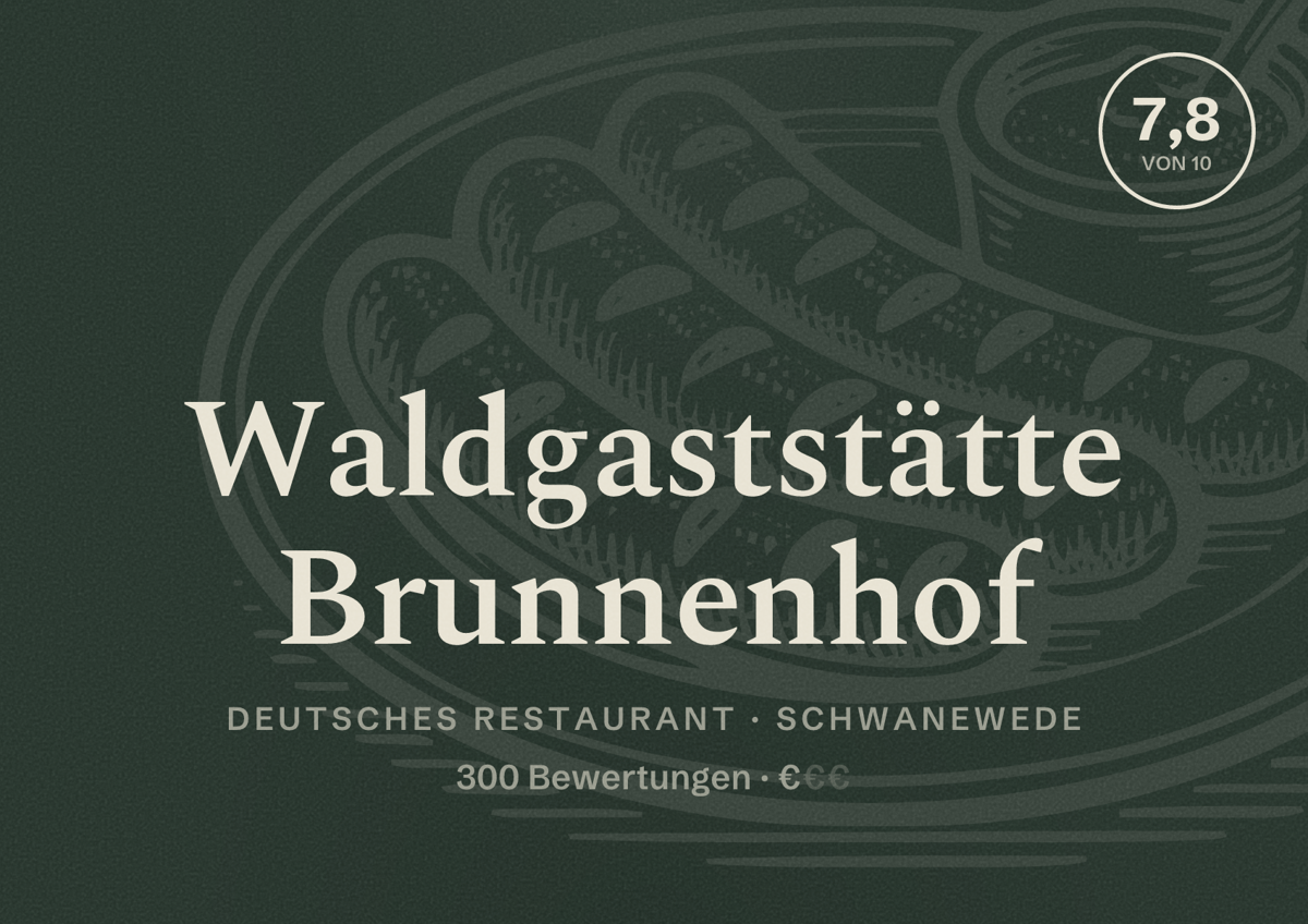 Illustriertes Poster von Waldgaststätte Brunnenhof, Deutsches Restaurant in Schwanewede: Bewertung 7,8 von 10 aus 300 Bewertungen, Preisniveau €