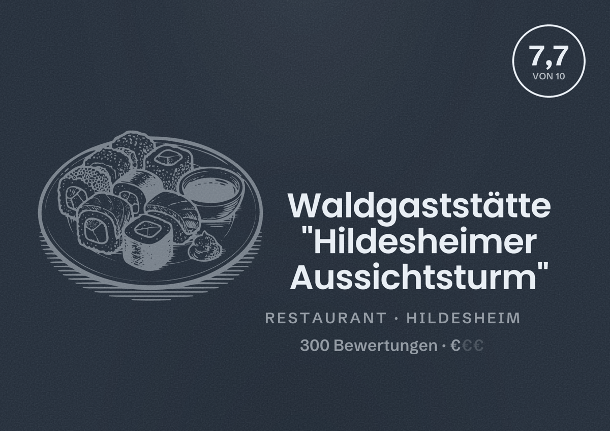 Illustriertes Poster von Waldgaststätte "Hildesheimer Aussichtsturm", Restaurant in Hildesheim: Bewertung 7,7 von 10 aus 300 Bewertungen, Preisniveau €