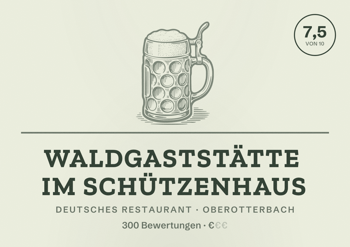 Illustriertes Poster von Waldgaststätte im Schützenhaus, Deutsches Restaurant in Oberotterbach: Bewertung 7,5 von 10 aus 300 Bewertungen, Preisniveau €