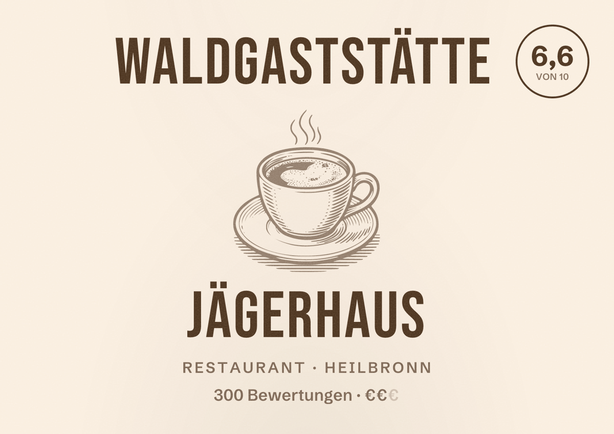 Illustriertes Poster von Waldgaststätte Jägerhaus, Restaurant in Heilbronn: Bewertung 6,6 von 10 aus 300 Bewertungen, Preisniveau €€