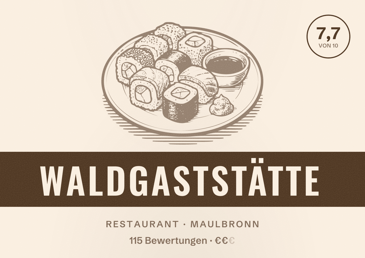 Illustriertes Poster von Waldgaststätte, Restaurant in Maulbronn: Bewertung 7,7 von 10 aus 115 Bewertungen, Preisniveau €€