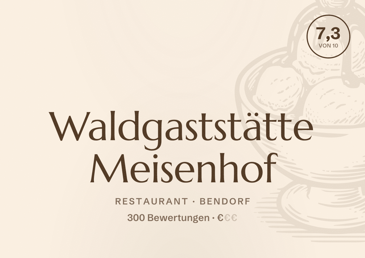Illustriertes Poster von Waldgaststätte Meisenhof, Restaurant in Bendorf: Bewertung 7,3 von 10 aus 300 Bewertungen, Preisniveau €