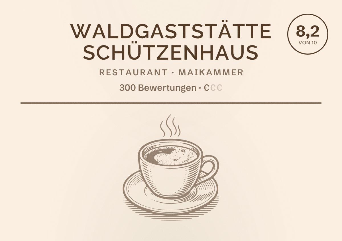 Illustriertes Poster von Waldgaststätte Schützenhaus, Restaurant in Maikammer: Bewertung 8,2 von 10 aus 300 Bewertungen, Preisniveau €