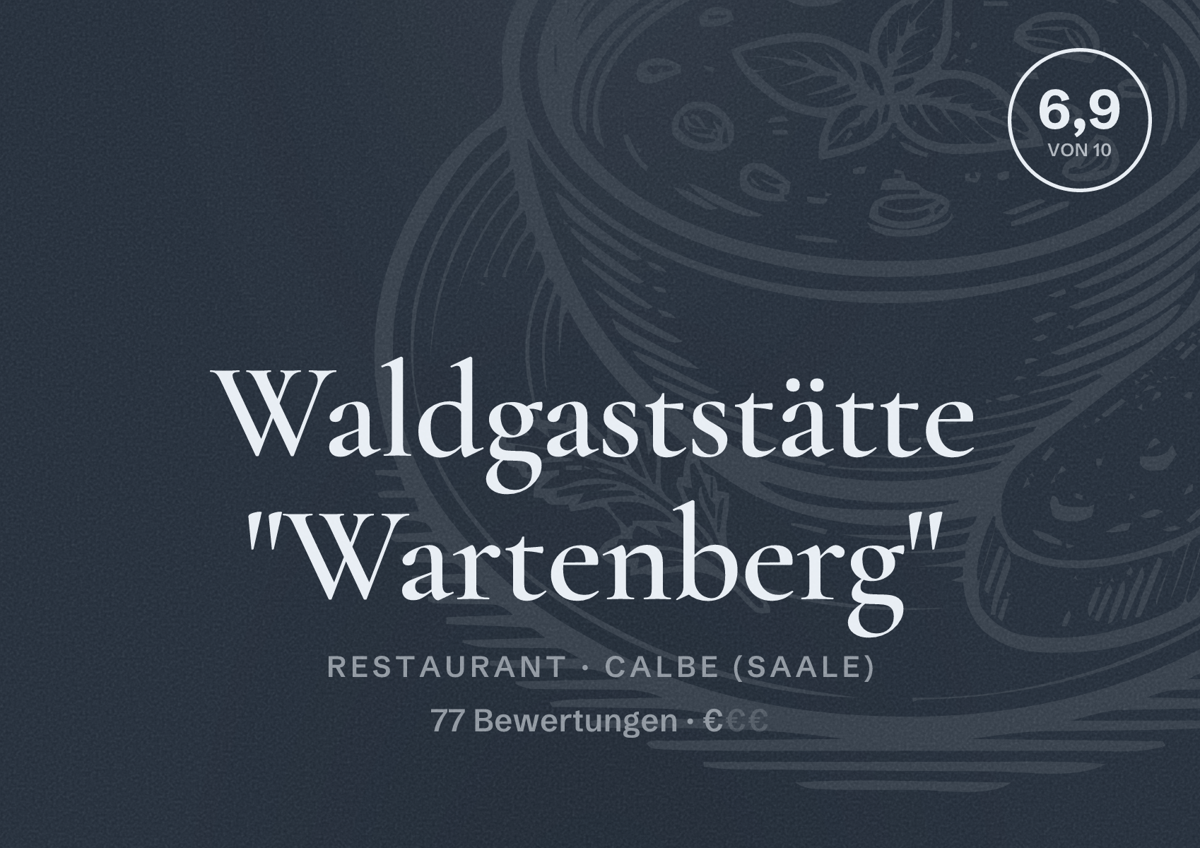 Illustriertes Poster von Waldgaststätte "Wartenberg", Restaurant in Calbe (Saale): Bewertung 6,9 von 10 aus 77 Bewertungen, Preisniveau €