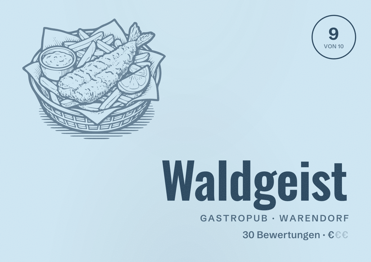 Illustriertes Poster von Waldgeist, Gastropub in Warendorf: Bewertung 9 von 10 aus 30 Bewertungen, Preisniveau €