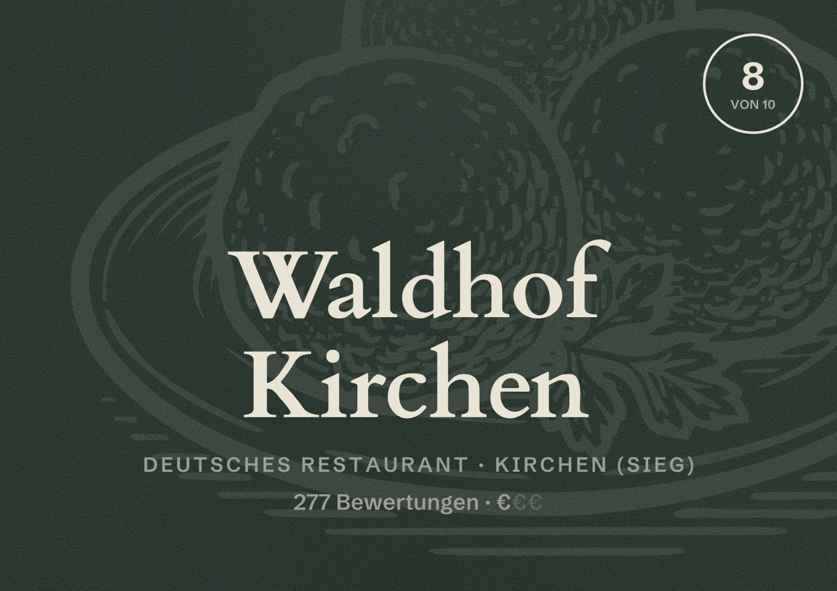 Illustriertes Poster von Waldhof Kirchen, Deutsches Restaurant in Kirchen (Sieg): Bewertung 8 von 10 aus 277 Bewertungen, Preisniveau €