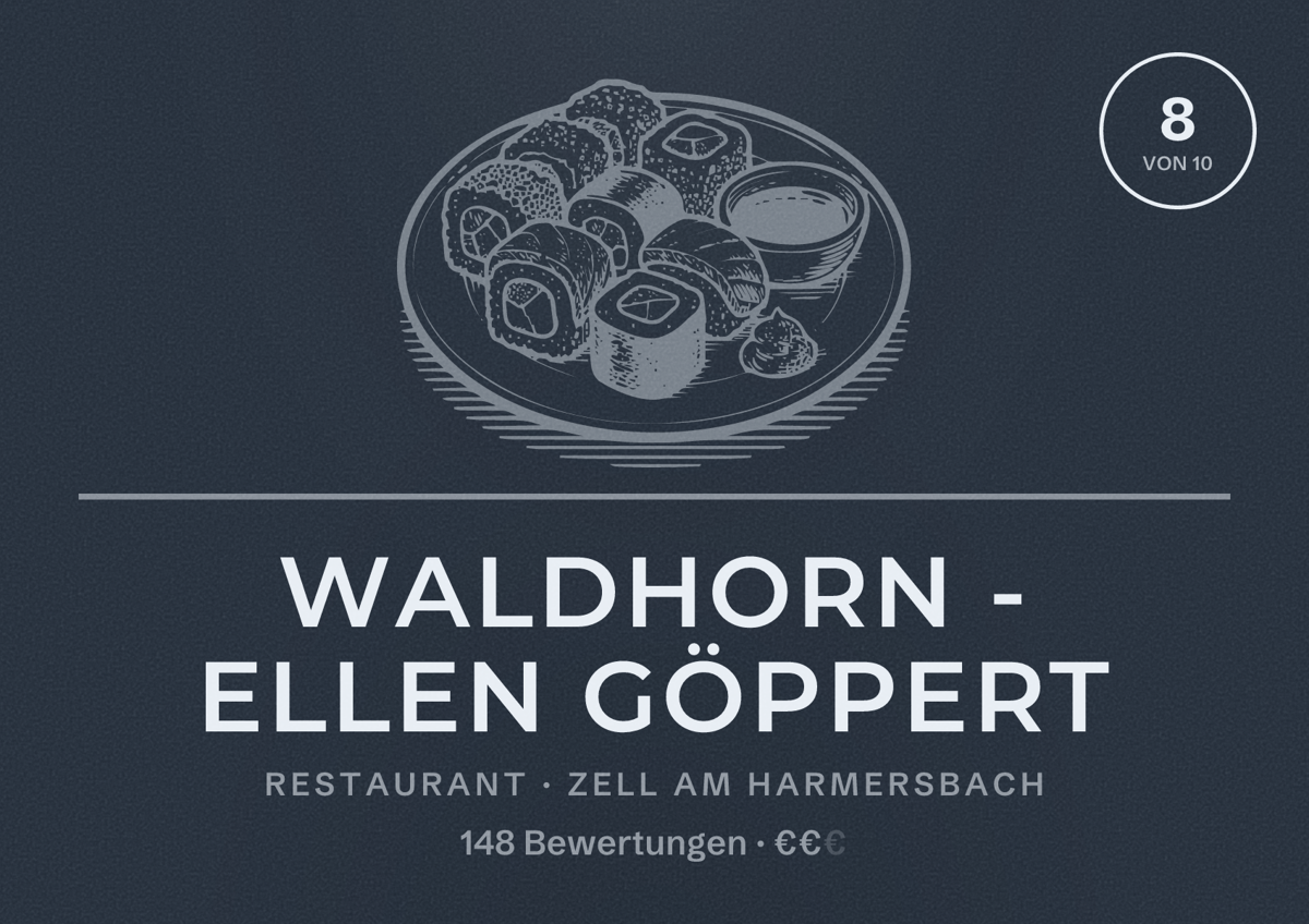 Illustriertes Poster von Waldhorn - Ellen Göppert, Restaurant in Zell am Harmersbach: Bewertung 8 von 10 aus 148 Bewertungen, Preisniveau €€